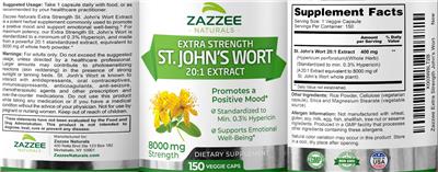 Extra Strength St. John's Wort 20:1 Extract label