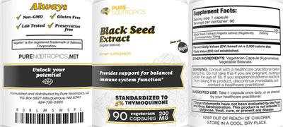 Black Seed Extract 200 mg label