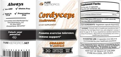 Cordyceps Mushroom 1000 mg label