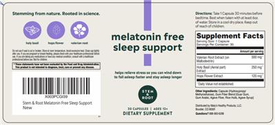 Melatonin Free Sleep Support label