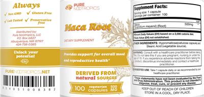 Maca Root 500 mg label