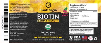 Biotin Extra Strength 10,000 mcg Berry Flavor label