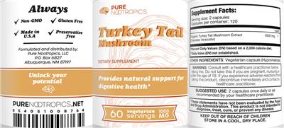 Turkey Tail Mushroom 1000 mg label