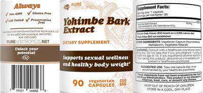 Yohimbe Bark Extract 250 mg label