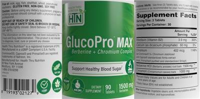 GlucoPro Max 1500 mg label