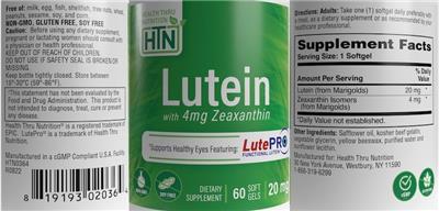 Lutein 20 mg with 4mg Zeaxanthin label