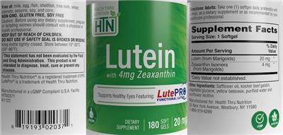 Lutein 20 mg with 4mg Zeaxanthin label