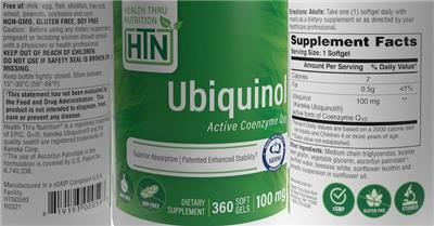 Ubiquinol 100 mg label
