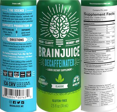 BrainJuice Decaffinated Classic label