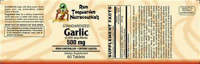 Standardized Garlic 500 mg label