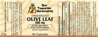 Standardized Olive Leaf 500 mg label
