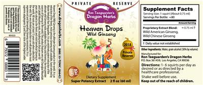 Heaven Drops Wild Ginseng label