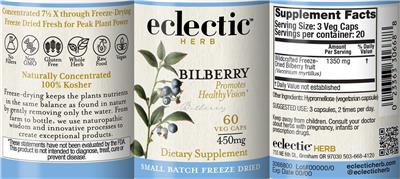 Bilberry 450 mg label