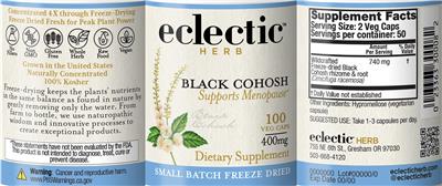Black Cohosh 400 mg label