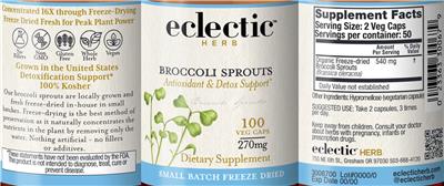 Broccoli Sprouts 270 mg label