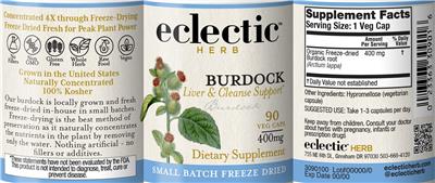 Burdock 400 mg label
