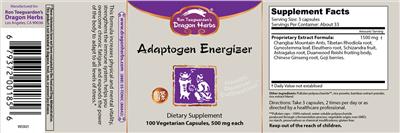 Adaptogen Energizer label