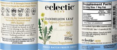 Dandelion Leaf 200 mg label