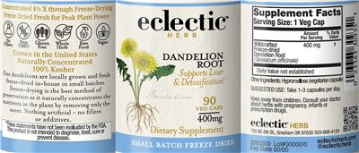 Dandelion Root 400 mg label