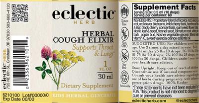 Kids Herbal Cough Elixir label