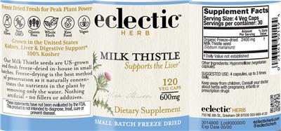 Milk Thistle 600 mg label