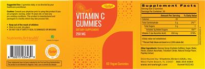 Vitamin C Gummies 250 mg label