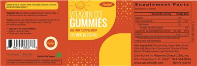 Vitamin D3 Gummies 125 mcg (5,000 IU) label
