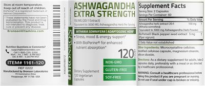 Ashwagandha Extra Strength 150 mg label