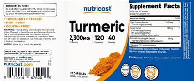 Turmeric 2,300 mg label