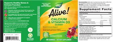 Alive! Calcium & Vitamin D3 Gummies label