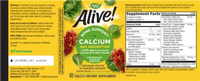 Alive! Calcium 1,200 mg label