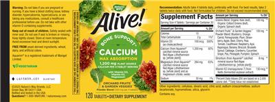 Alive! Calcium 1,200 mg label