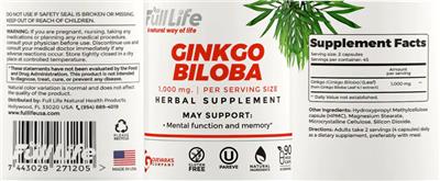 Ginkgo Biloba 1,000 mg label