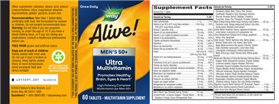 Alive! Men's 50+ Ultra Multivitamin label
