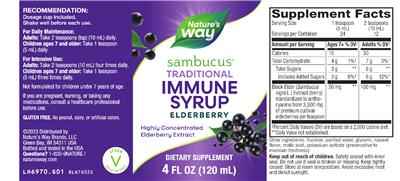 Sambucus Traditional Elderberry Immune Syrup label
