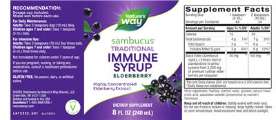 Sambucus Traditional Immune Syrup Elderberry label