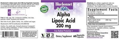 Alpha Lipoic Acid 200 mg label