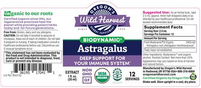 Biodynamic Astragalus Extract label