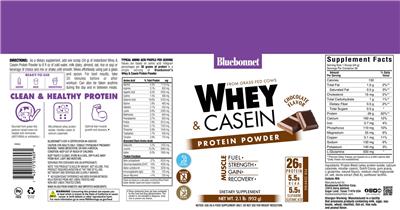 Whey & Casein Protein Powder Chocolate Flavor label