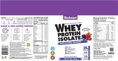 Whey Protein Isolate Powder Mixed Berry Flavor label