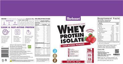 Whey Protein Isolate Powder Strawberry Flavor label