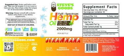 Full Spectrum Hemp Oil 2000 mg Strawnana label