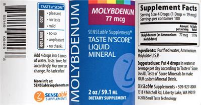 Taste N'Score Liquid Molybdenum 77 mcg label