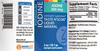 Taste N'Score Liquid Potassium Iodine label