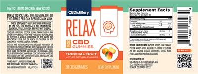 Relax CBD 30 mg Gummies Tropical Fruit label