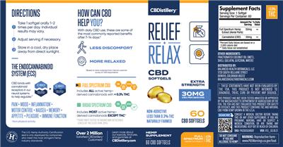 Relief + Relax Full Spectrum CBD Softgels 30 mg label