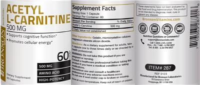 Acetyl L-Carnitine 500 mg label
