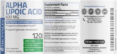 Alpha Lipoic Acid 600 mg label