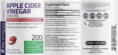Apple Cider Vinegar 3000 mg label