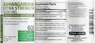 Ashwagandha Extra Strength 3000 mg label